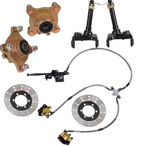 4 Stud Front Wheel Rim Hub + Steering Spindle Knuckle + Brake Caliper Master Cylinder + Brake Disc Rotors for DIY Parts ATV Quad Buggy Go Kart Golf Cart 110cc 125cc 150cc 200cc