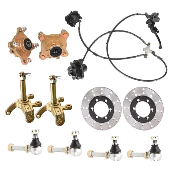 4 Stud Front Wheel Rim Hub & Steering Spindle Knuckle & Brake Disc Rotor & Hydraulic Brake Caliper Master Cylinder & Tie Rod Ends for DIY ATV Quad Buggy Go Kart Golf Cart Drift Trike 4 Wheeler