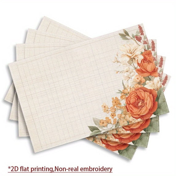 Of 4 Stunning Floral Placemats Featuring Orange Roses, Measuring 12X18 ...