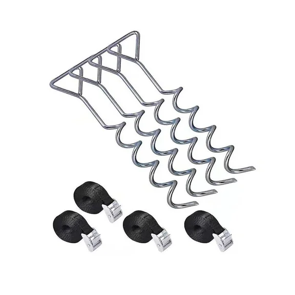 4 Sturdy Anchor Stake Sets For Trampoline Ground Anchor Kit - Stainless Galvanized Steel Stakes For Garden Camp Trampoline Swing With 4 Solid Straps 2