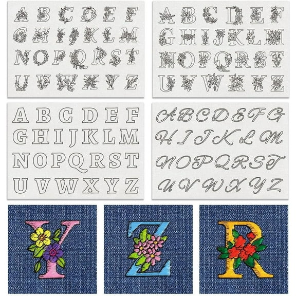 4 Style 104PCS A-Z Flower Alphabet Water Soluble Hand Sewing Stabilizers Boho Pattern Tear Away Embroidery Stabilizers