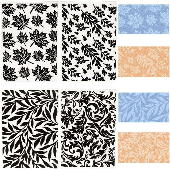 4 Style 3D Flowers Floral Leaf Embossing Folder Background Vintage Plastic Background Embossing Machine Pattern Template Stencils for Card Making Scrapbooking Paper Craft Album Stamps for diy making