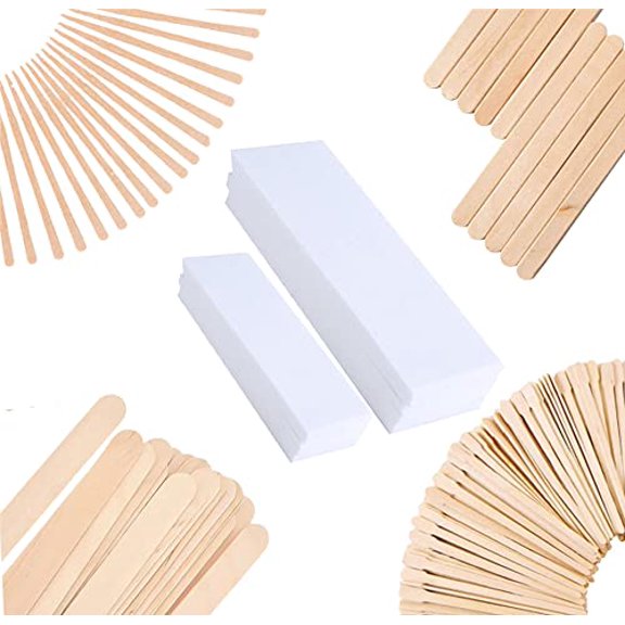 4 Style 400 Pcs Assorted Wooden Wax Sticks for Body Legs Face and Small Medium Large Sizes Eyebrow Waxing Applicator Spatulas for (400 Piece Set)