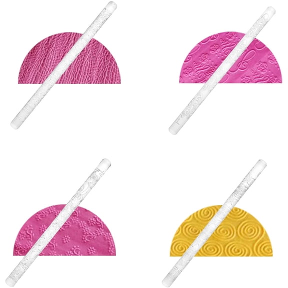 4 Style Embossing Acrylic Rolling Pin 6.3inch Pastry Rolling Pin Roller with Patterns for Baking Fondant Sugar Craft Cookies Cake Decoration diy