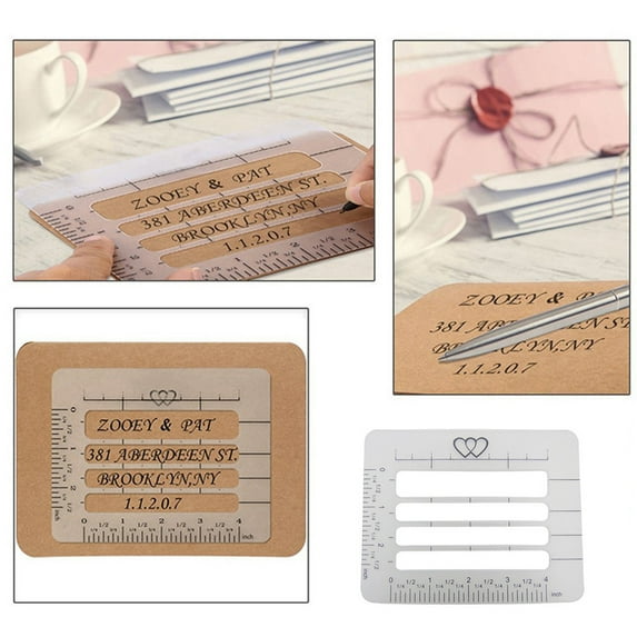 4 Style Envelope Addressing Guide Stencil, Templates Ruler Guide Straight Spacing Line Thank You Card for Mother's Day Valentine's Day Scrapbooking Template Journal Lettering Writing