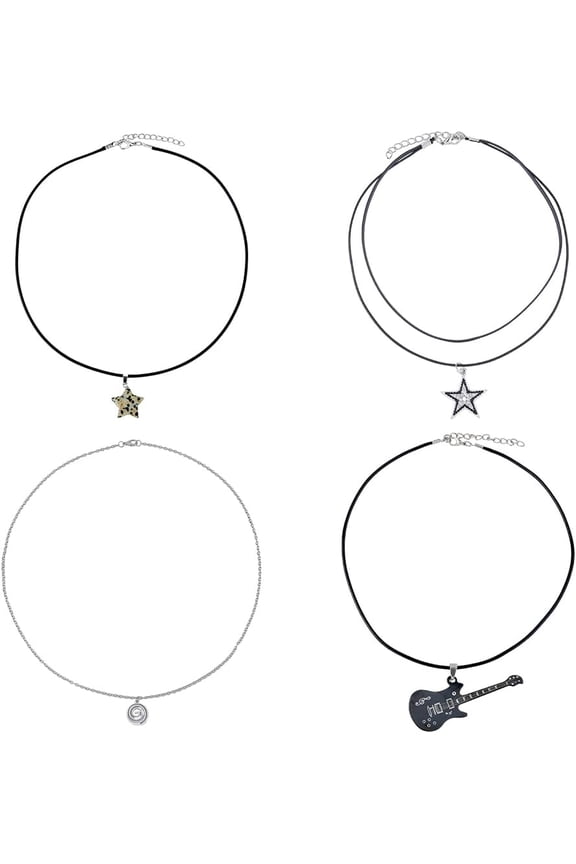 4 Style Indie Stuff Swirl Pendant Necklace Natural Star Shape Stone Choker Rock Roll Guitar Necklace Gothic Punk Necklace Set Concert Music Jewelry for Woman Colorful