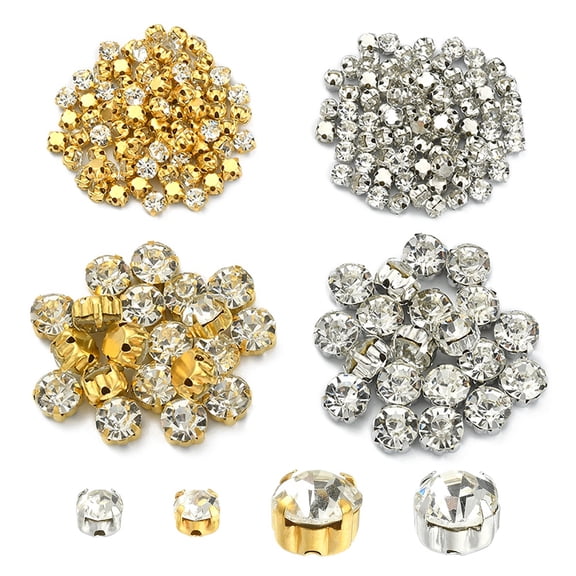 4 Style Sew on Rhinestone Glass Rhinestone Montee Beads with Brass Prong Settings Garments Accessories Flat Round Platinum & Golden 3.8~8x3~6mm