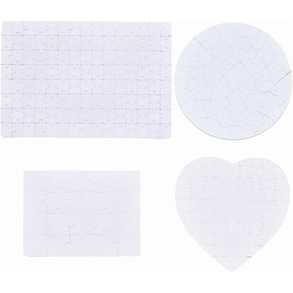 4 Styles 4 Sets Heat Press Blank Sublimation Puzzle Blanks Paper White Heart Round Rectangle Heat Press Thermal Transfer DIY Puzzle Kit
