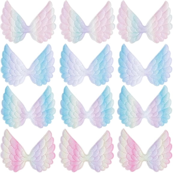 4 Styles 40Pcs Iridescent Wings Patch Fabric Embossed Small Angel Wings Sew on Applique Rainbow Color for Clothes Jeans Bags Hat DIY Crafts Hair Accessories Colorful