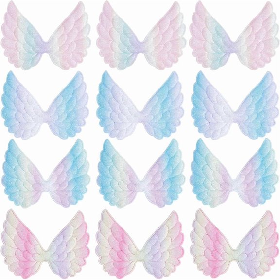4 Styles 40Pcs Iridescent Wings Patch Fabric Embossed Small Angel Wings Sew on Applique Rainbow Color Handmade