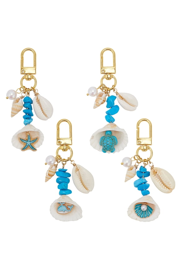 4 Styles 4Pcs Shell Bag Charms Sea Shell Keychains Aesthetic Turquoise Summer Beach Turtle Starfish Whale Ocean Themed Key Chains Charms
