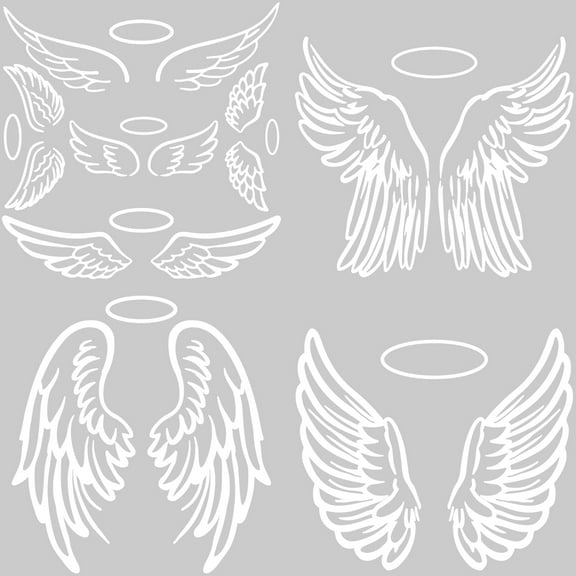 4 Styles 4Pcs Tribal Angel Wings Car Decals White Reflective Saint Wings Car Bumper Sticker Waterproof PET Automotive Exterior Decor Stickers for SUV Truck Motorcycle Doors Walls Laptop
