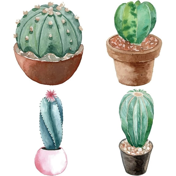 4 Styles 6.3 Inch Desert Cactus Window Decals Static Plant Glass Sliding Door Sticker Clings Waterproof Vinyl Film Spring Bedroom Bathroom Decals for Prevent Birds Dogs Pets Strikes