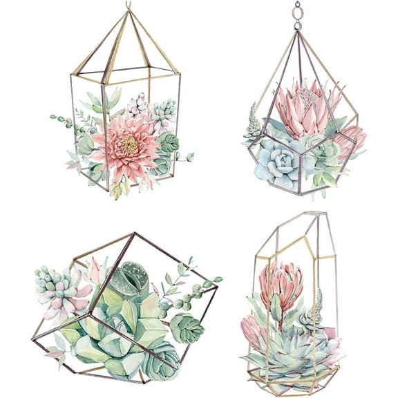 4 Styles 6.3 Inch Desert Succulent Window Decals Static Plant Glass Sliding Door Sticker Clings Waterproof Vinyl Film Spring Bedroom Bathroom Decals for Prevent Birds Dogs Pets Strikes