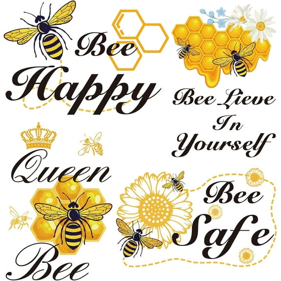 4 Styles 6.3 Inch Round Window Stickers Bees Flower Hives Letters Static Sliding Door Glass Window Decals Decorative Double-Side Alert Cling for Prevent Stop Birds Dog Strikes Home Decor diy