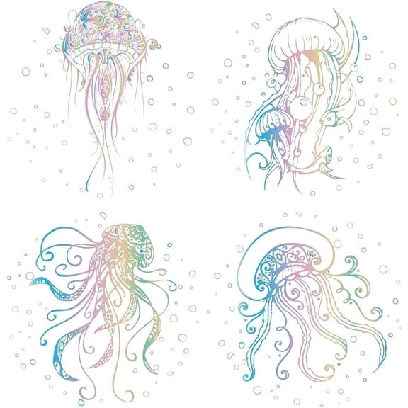 4 Styles 6.3 Inch Sea Jellyfishes Window Decals Static Sea Animal Glass Sliding Door Sticker Clings Waterproof Vinyl Film Ocean Bedroom Bathroom Decals for Prevent Birds Dogs Pets Strikes
