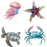 4 Styles 6.3" Ocean Window Stickers Sea Turtle Window Decals PVC Crab Jellyfish Starfish Sea Animal Creature Marine Life Glass Window Clings for DIY Prevent Stop Birds Home Decor