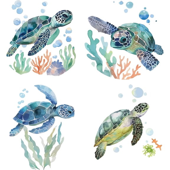 4 Styles 6.3" Sea Turtle Window Stickers Coral Seaweed Starfish Static Sliding Door Glass Window Decals Decorative Double-Side Alert Cling