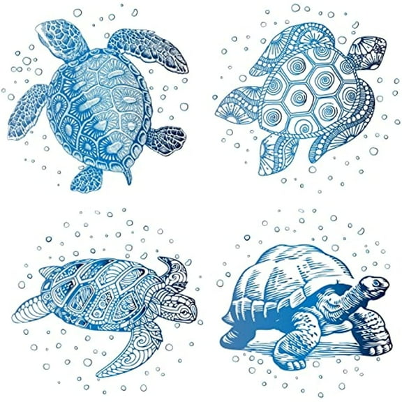 4 Styles 6.3" Sea Turtles Window Decals Static Sea Animal Glass Sliding Door Sticker Clings Waterproof Vinyl Film Ocean Bedroom Bathroom Decals for Prevent Stop Birds Dogs Pets Strikes