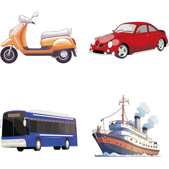 4 Styles 6.3" Transportation Tools Window Sticker Vehicle Car Bus Boat Removable Non Adhesive Glass Alert Static Decals Window Clings to Prevent Birds Strikes
