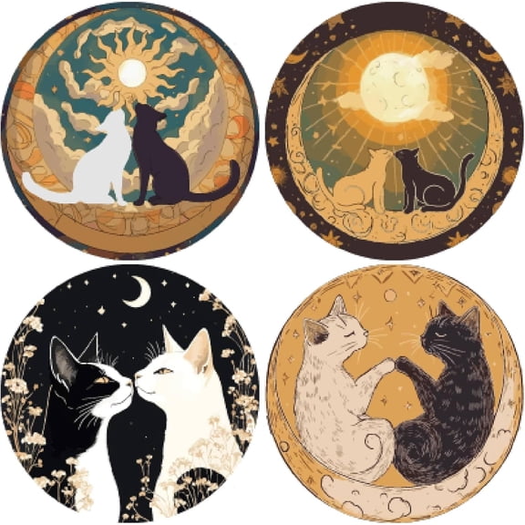 4 Styles 6.3x6.3 Inch Spring Summer Cat Window Clings Sticker Animal Flower Moon Sun Wall Sticker Removable Adhesive Waterproof Window Decal Home Decorations Avoid Birds Hitting DIY