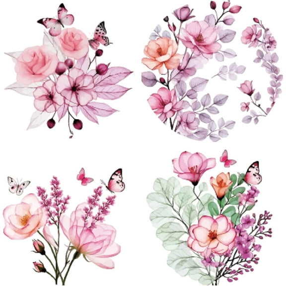 4 Styles 6.3x6.3 Inch Spring Summer Flower Window Clings Sticker Butterfly Rose Leaf Wall Sticker Removable Adhesive Waterproof Window Decal Home Decorations Avoid Birds Hitting Colorful