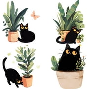 4 Styles Black Cats Plant Glass Stickers 6.3x6.3 Inch Spring Butterfly Static Wall Decal Sticker Sliding Door Window Anti-Collision Alert Cling for Prevent Stop Birds Dogs Pets Strikes