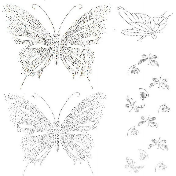 4 Styles Butterfly Patterns Rhinestone Iron on Hotfix Transfer Decal Print Bling Patch Shiny Clothing Repair Applique Decor DIY Accessories for Clothes T-Shirt Vest Shoes Hat Jeans Garments