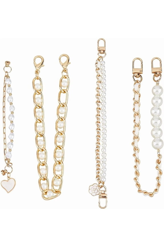 4 Styles Cell Phone Lanyard Wrist Straps Imitation Pearl Beaded Phone's Charm Phones Charm Chain Detachable Phone Bracelet Straps Phone's Wristlet for Phones Handbag Keychain Decor Gold