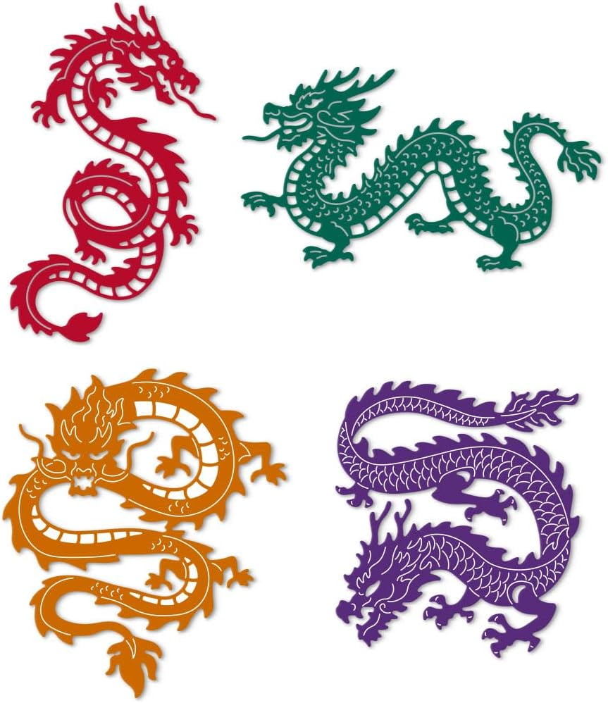 4 Styles Chinese Dragon Cutting Dies Card Borders Stitch Die Cut Carbon ...