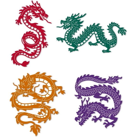4 Styles Chinese Dragon Cutting Dies Card Borders Stitch Die Cut Carbon ...