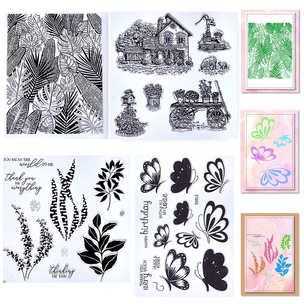 4 Styles Clear Stamps Tropical Plants Turtleback Leaf Butterfly House ...