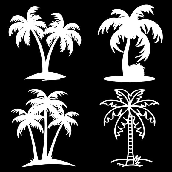 4 Styles Coconut Tree Car Decal Summer Beach Tropical Palm Trees Reflective Bumper Decals 20x20cm Vinyl Waterproof Sticker Automotive Decoration for DIY Making