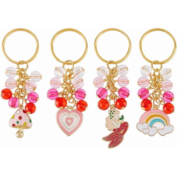 4 Styles Colorful Keychain Alloy Enamel Keychains Spaceman Cute Keychain Keyrings for Decoration 8cm Pink