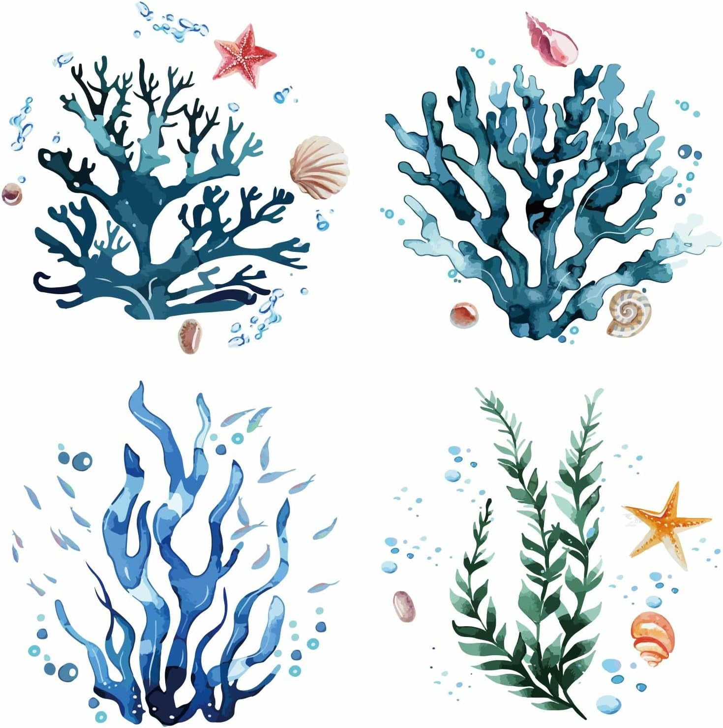4 Styles Coral Window Sticker Summer Seaweed Ocean Marine Themed Glass ...