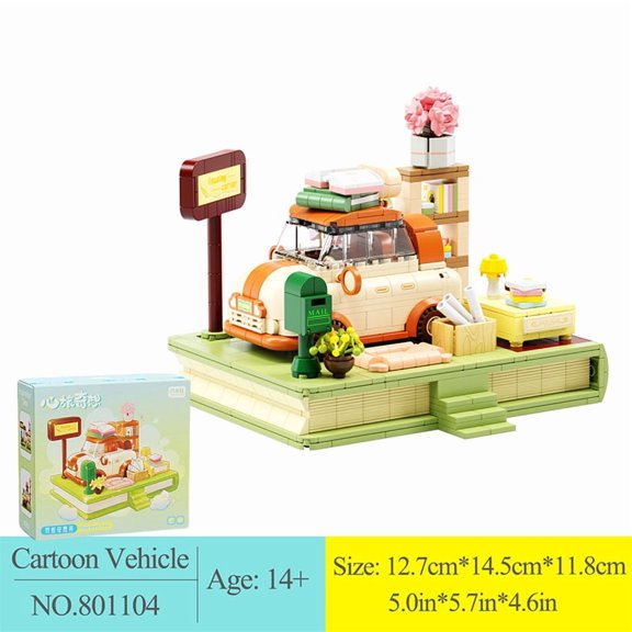 4 Styles Cute Cartoon Vehicles Mini Blocks Creative Openable Car Model Puzzle Assembly Building Bricks DIY Toys For Kids
