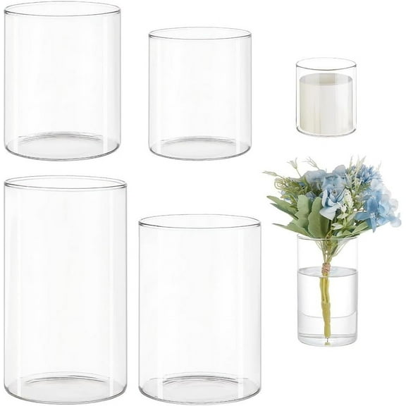 4 Styles Cylinder Vases Flower Centerpiece Vases Hurricane Candle Holder Borosilicate Glass Vases for Centerpieces/Wedding Table/Party/Holiday/Home Decor Clear