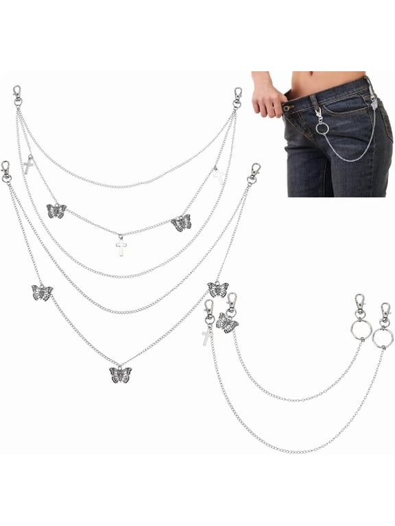 4 Styles Decorative Purse Chain Wallet Chain Goth Style Body Chain Waist Chain Butterfly Charm Jean Chain Layered Belly Chains Handmade
