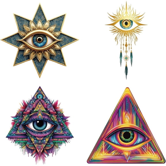 4 Styles Devil's Eye Theme Iron on Decals Patches Cool Funny Heat Transfer Stickers PET Washable Patches for DIY Clothes Hat Jeans Jacket Decor 9.05 inch(23cm) Long