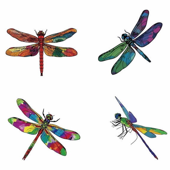 4 Styles Dragonfly Window Decals 6.3x6.3 Inch Spring Static Sliding Door Decal Animal Sticker Glass Cling Anti-Collision Bedroom Alert Decals