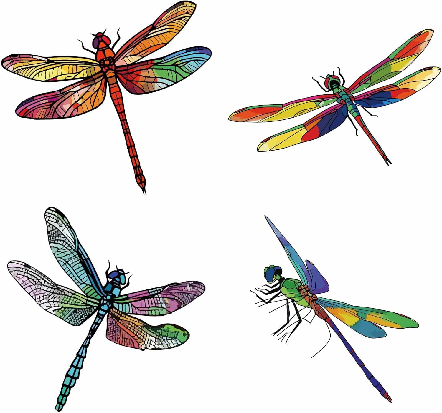 4 Styles Dragonfly Window Stickers 6.3x6.3 Inch Round Anti-Collision Static Sliding Door Decals Reusable Glass Vinyl Alert Film Clings for Prevent Stop Birds Dog Pets Strikes Home Decor