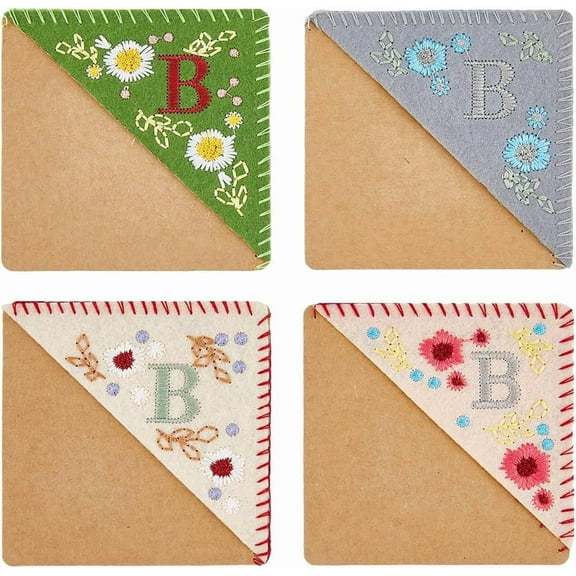 4 Styles Embroidered Corner Bookmark Cute Flower Letter Bookmarks Felt Triangle Page Stitched Bookmarks Season Theme Cloth Fabric Book Markers for Book Reading Lovers Men Women for DIY