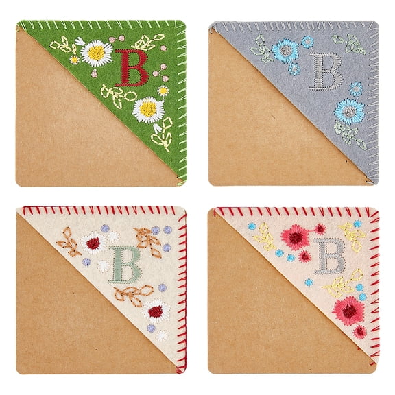 4 Styles Embroidered Corner Bookmark Cute Flower Letter Bookmarks Felt Triangle Page Stitched Bookmarks Season Theme Cloth Fabric Book Markers DIY