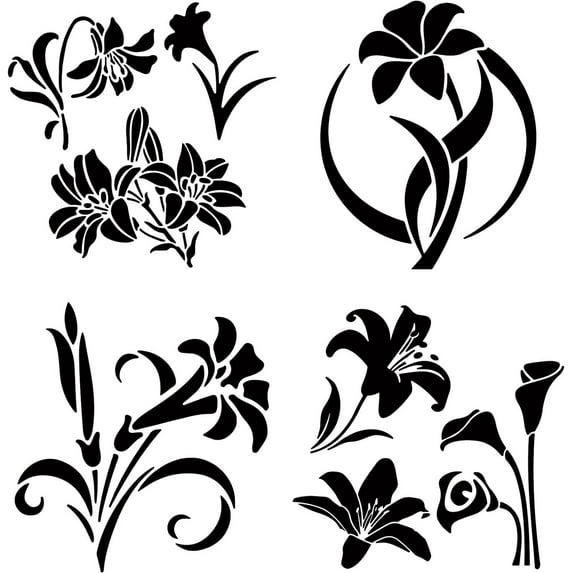 4 Styles Flower Car Decals Lily Wall Stickers Black Motorcycle Decoration Waterproof Self-Adhesive Decals Car Laptop Window Bumper Sticker for SUV Truck Motorcycle Doors Laptop