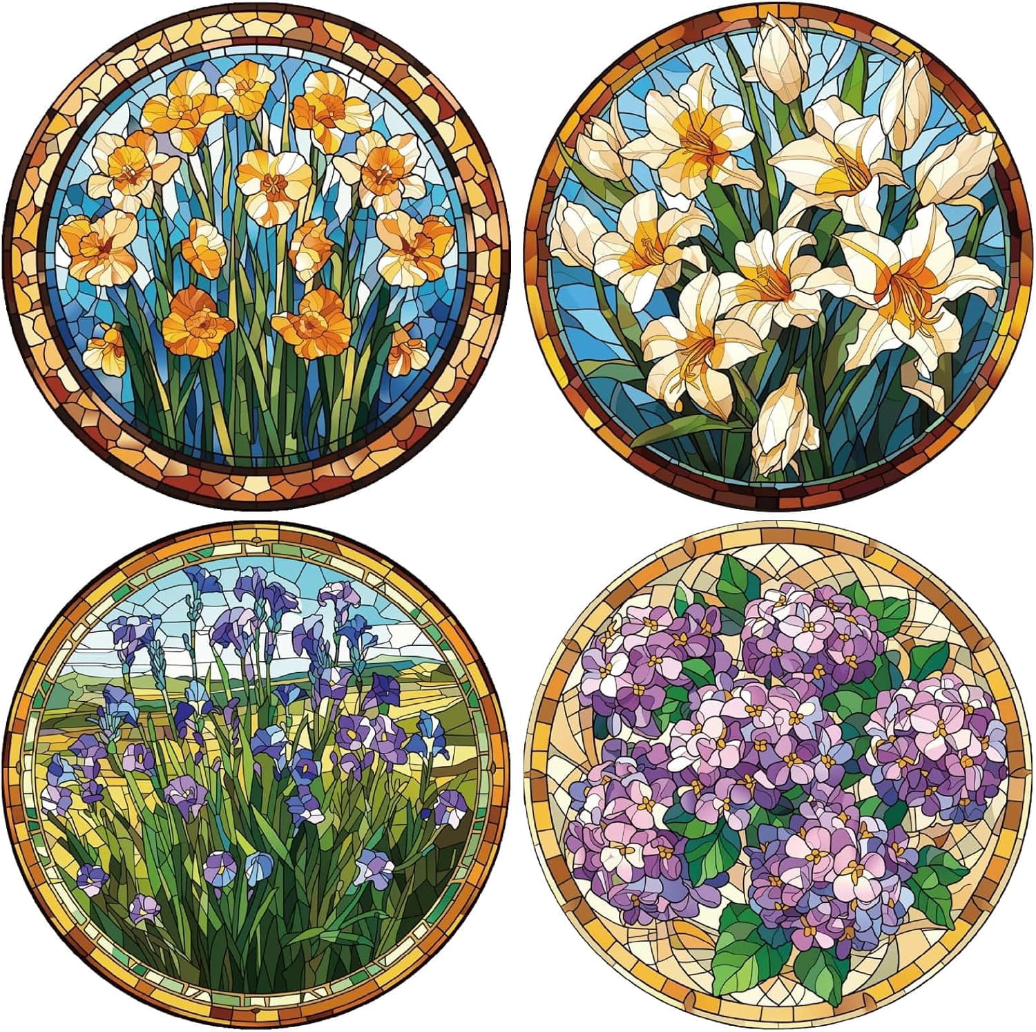 4 Styles Flower Window Decals 6.3x6.3 Inch Spring Floral Static Sliding ...