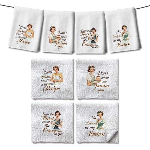 4 Styles Funny Kitchen Towels Absorbent Dishcloth Decorative Dish Towels Housewife Microfiber Tea Towel Funny Saying