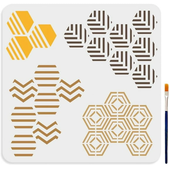 4 Styles Geometric Honeycomb Stencils 11.811.8inch Honeycomb Stencils for Painting with Paint Brush Bee Honeycomb Template for Crafts Wood Wall Fabric Paper Wall Furniture
