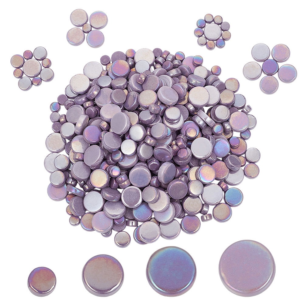4 Styles Glass Cabochons Mosaic Pieces Mosaic Tiles for Arts DIY Crafts Flat Round Purple 10-19x5.7-6mm 200pcs/set for DIY