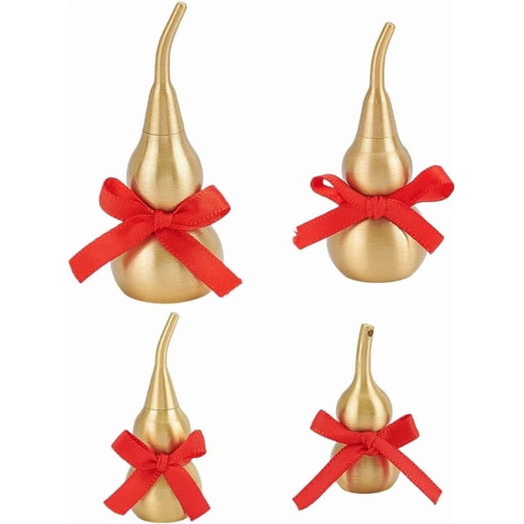 4 Styles Golden Gourd Good Luck Wu Lou Chinese Hu Lu Decor Gourd Statue Ornament with Red Strip Metal Cucurbit Decor for Housewarming Gifts Home Office Table Car Decoration