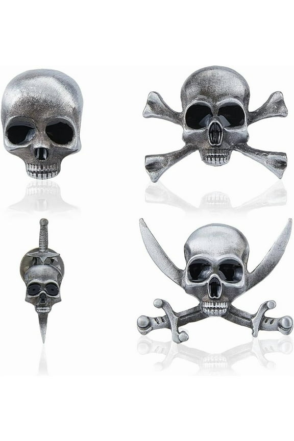 4 Styles Gothic Brooch Punk Head Brooch Pin and Badge Pin Alloy Enamel Pins Breastpin Costume Decor for Men Woman Silver